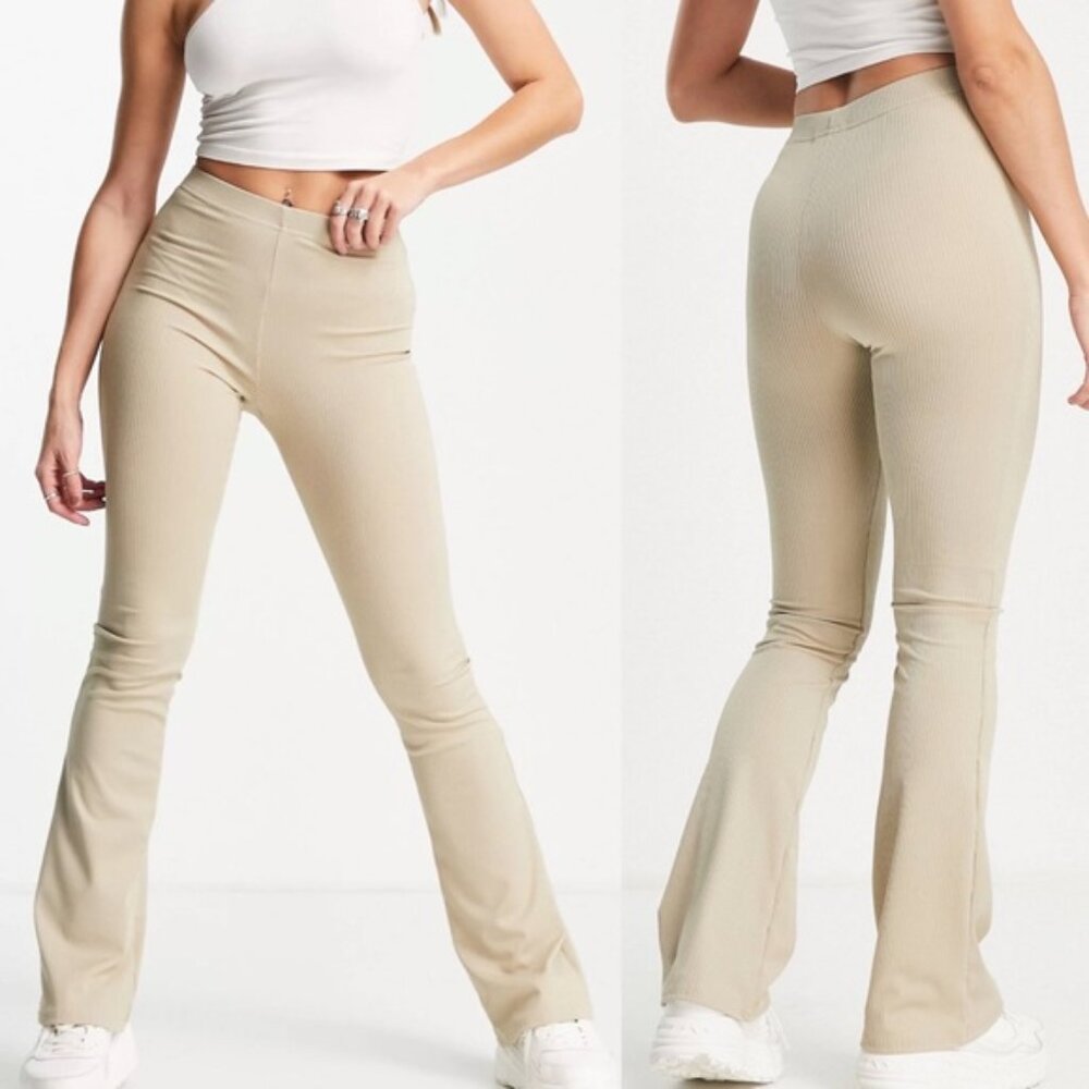 NEW Topshop Ribbed Flare High Rise Pants Size 8 Skinny Leggings Bell Bottom NWOT